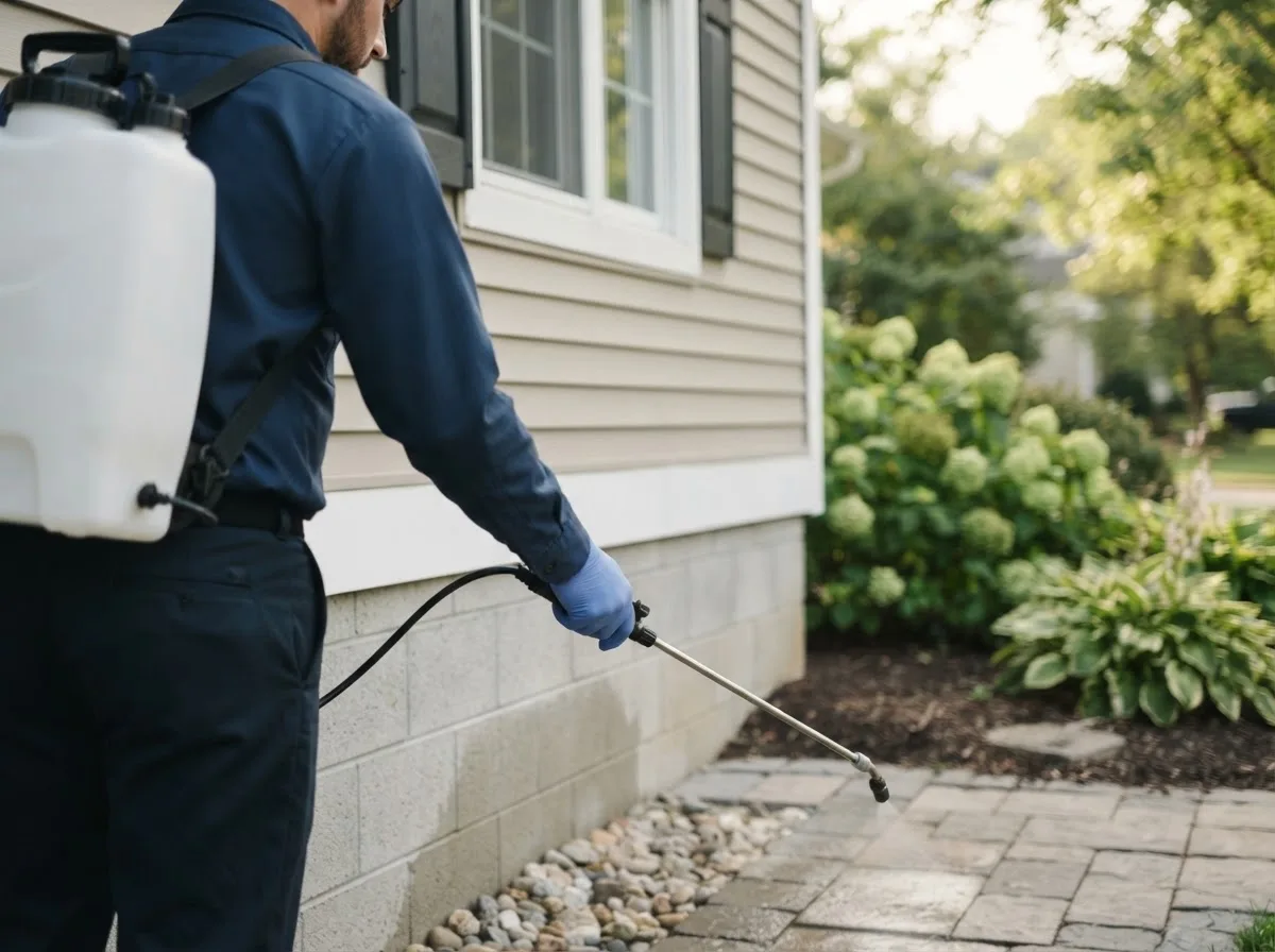 Pest control technician inspecting a home in Iron Belt, WI
